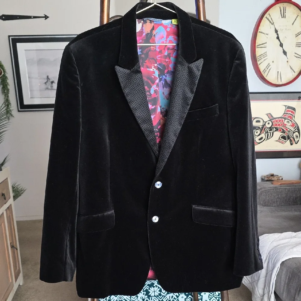 Robert Graham Elegant Black Velvet Blazer Texture Classic 44